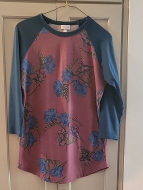 Floral Raglan Tunic - Teal Sleeves, Mauve Floral Body